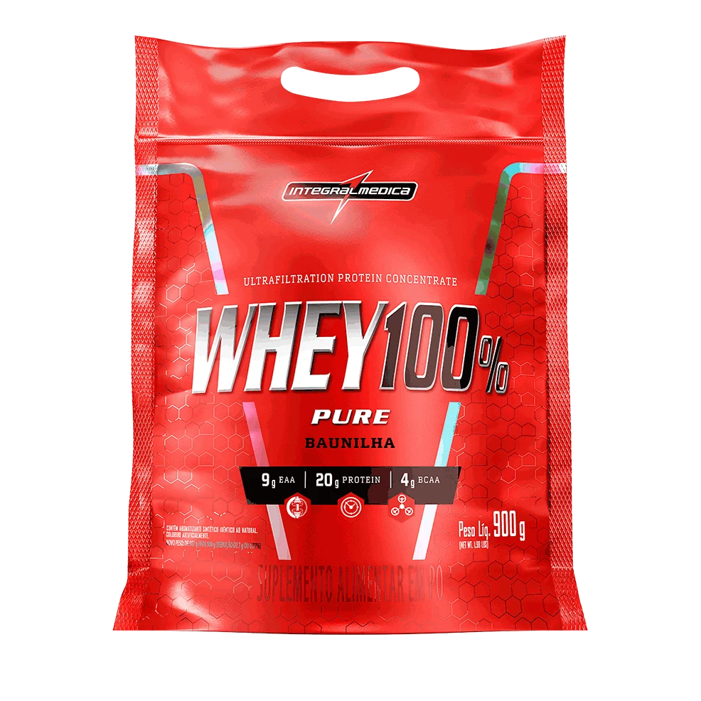 WHEY PROTEIN CONCENTRADO 100% PURE 900 GR REFIL BAUNILHA INTEGRALMEDICA