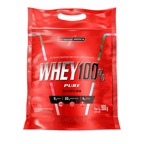 WHEY PROTEIN CONCENTRADO 100% PURE 900 GR REFIL BAUNILHA INTEGRALMEDICA