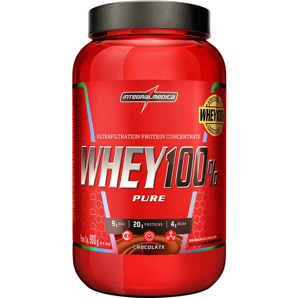 WHEY PROTEIN CONCENTRADO 100% PURE POTE 900 GR CHOCOLATE INTEGRALMEDICA