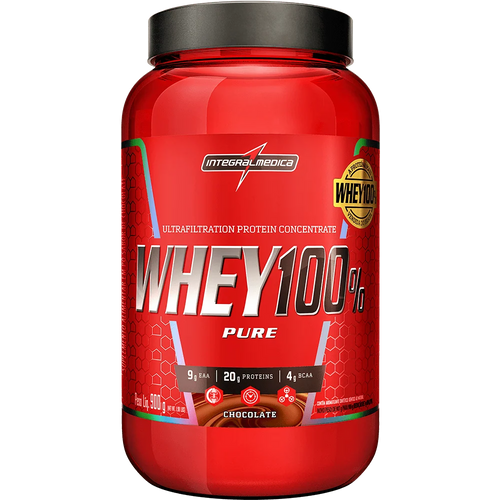 WHEY PROTEIN CONCENTRADO 100% PURE POTE 900 GR CHOCOLATE INTEGRALMEDICA