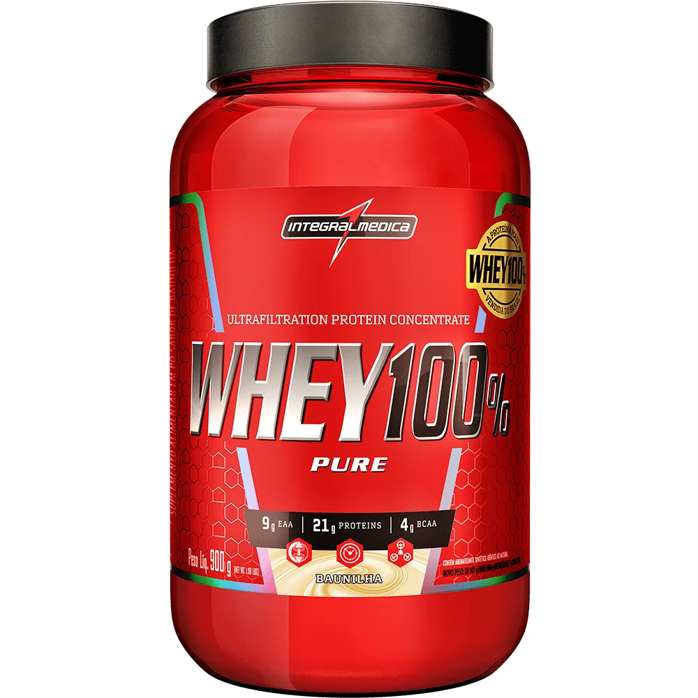 WHEY PROTEIN CONCENTRADO 100% PURE POTE 900 GR BAUNILHA INTEGRALMEDICA
