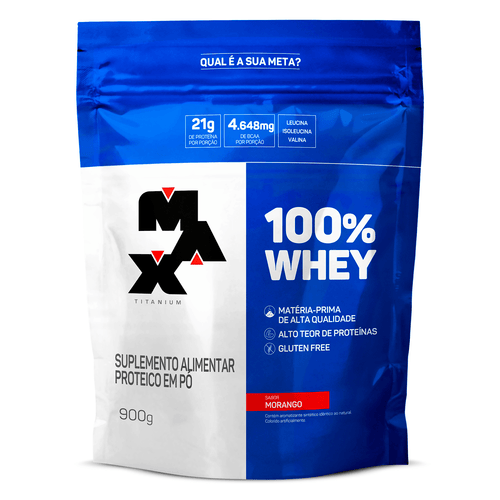 100% WHEY REFIEL 900 GR MORANGO MAX TITANIUM