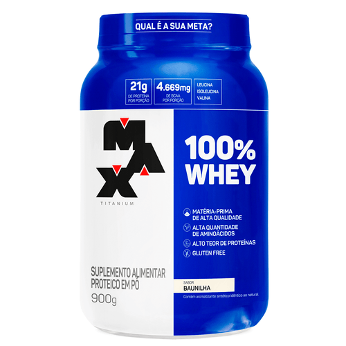 100% WHEY 900 GR LEITE NOVO MAX TITANIUM