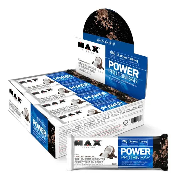 POWER PROTEIN BAR 90G 8UN - MAX TITANIUM CHOCOLATE C/ COCO