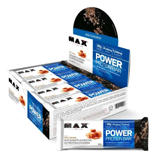 POWER PROTEIN BAR 90G 8UN - MAX TITANIUM CARAMELO
