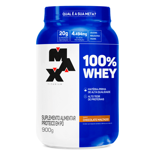100% WHEY 900 GR CHOCOLATE MALTADO NOVO MAX TITANIUM