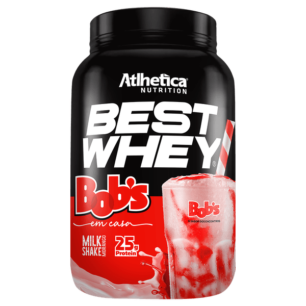 BEST WHEY 900G - ATLHETICA BOBS, MILKSHAKE DE MORANGO