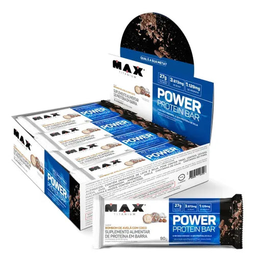 POWER PROTEIN BAR 41G 12UN - MAX TITANIUM BOMBOM DE AVELA COM COCO