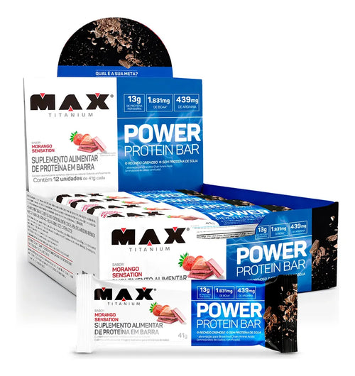 POWER PROTEIN BAR 41G 12UN - MAX TITANIUM MORANGO SENSATION